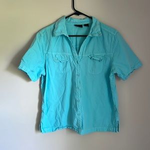 Teal button down shirt